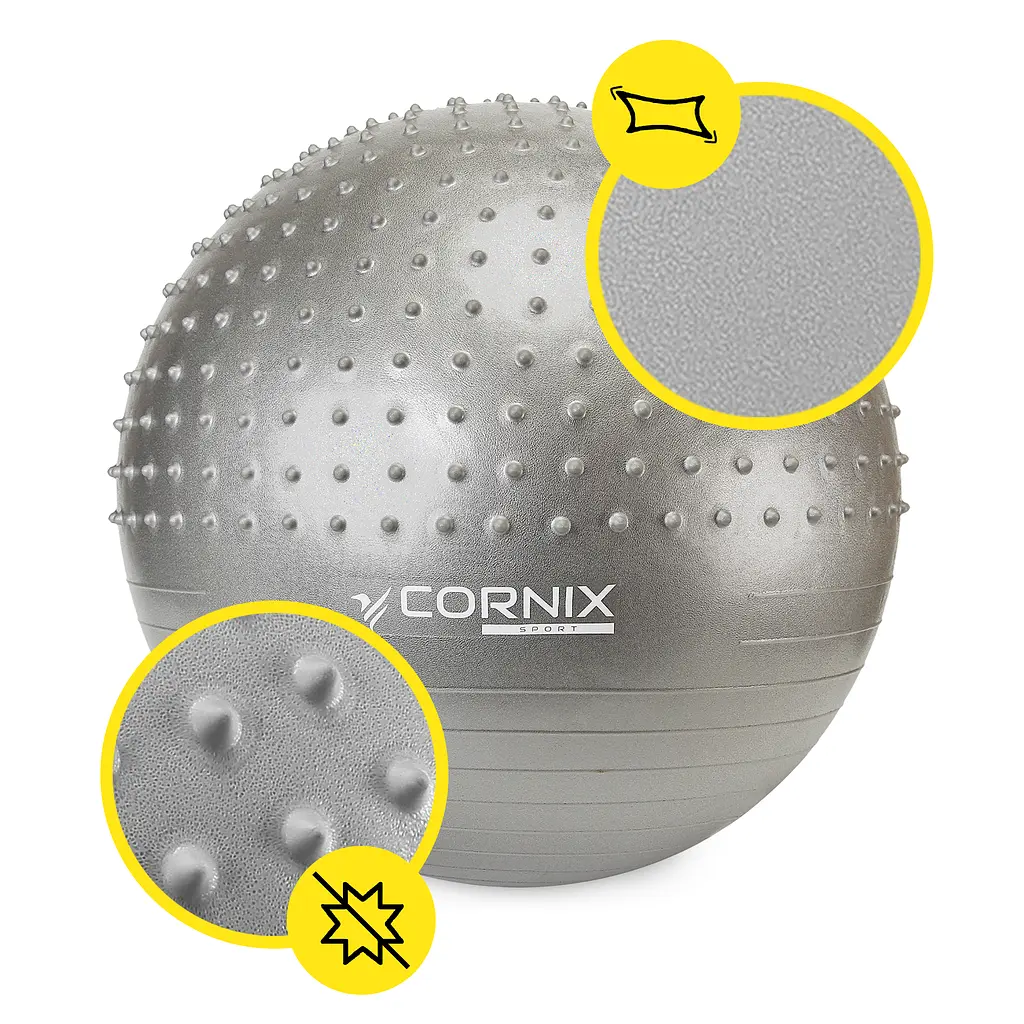 М'яч для фітнесу (фітбол) Cornix 65 см напівмасажний Anti-Burst Silver XR-0479 - фото 3