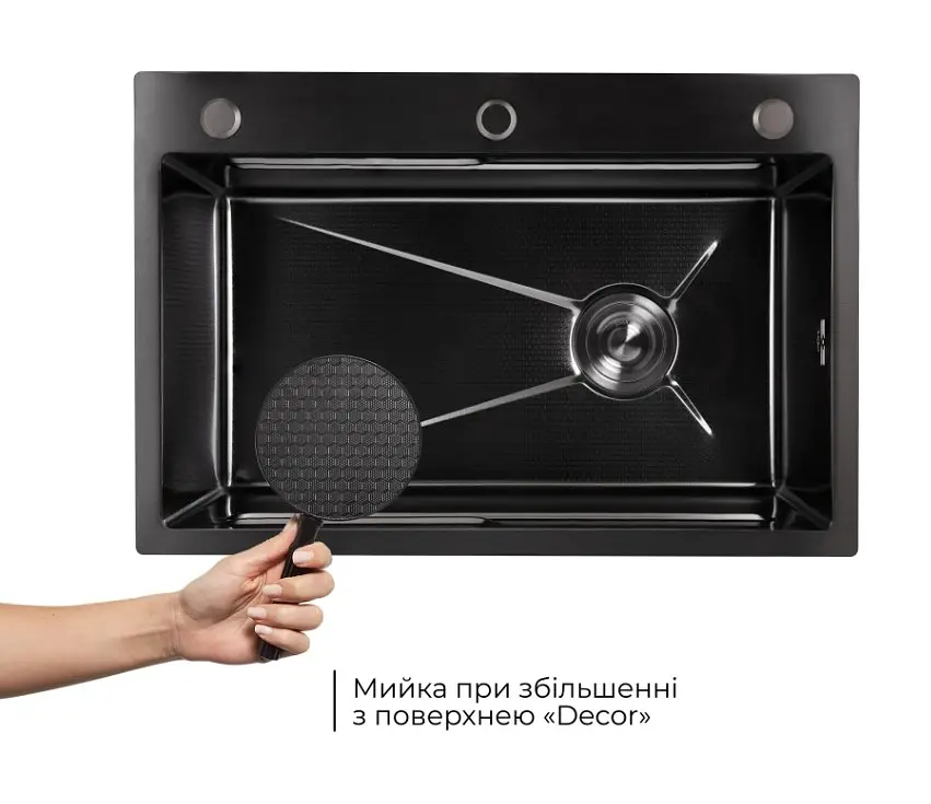 Мийка для кухні інтегрована Lidz Handmade H6845HB Decor Black PVD Honeycomb 3,0/1,0 мм LDH6845HDECBLM49445 - фото 3