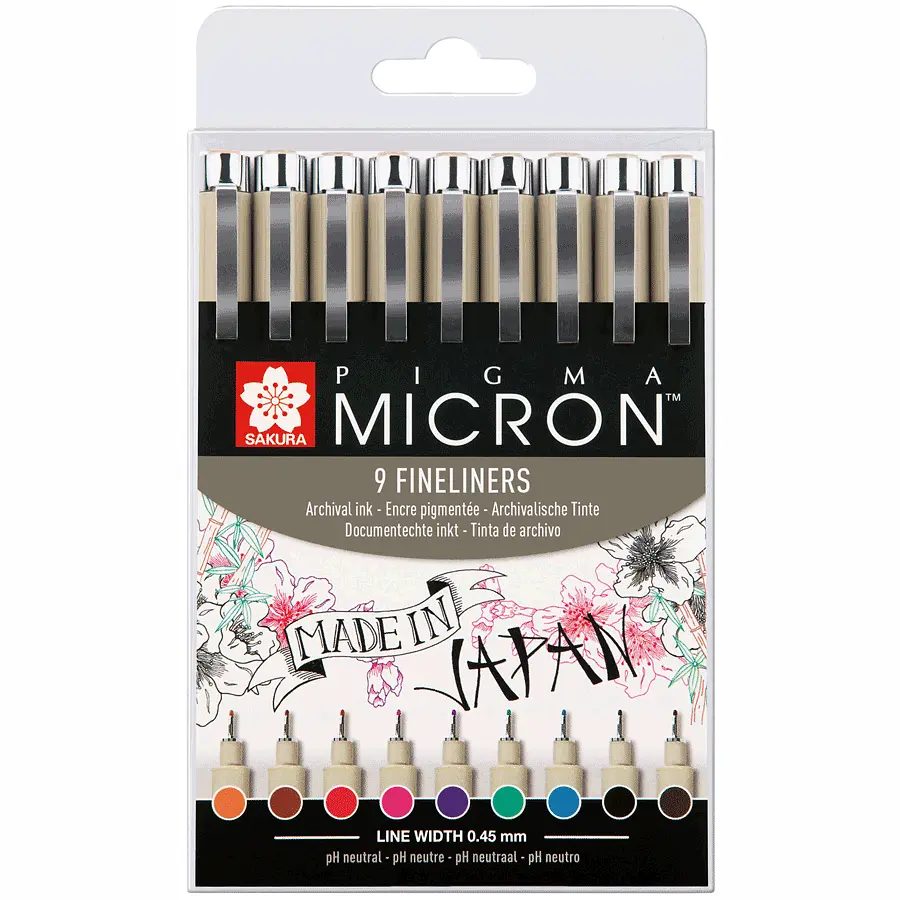 Набір лінерів Sakura PIGMA MICRON 9 шт., різнокольорові