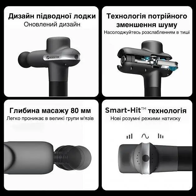 Перкусійний масажний пістолет Lightsaber Booster U1 М'язовий масажер (6 насадок) 2500 мАг Чорний - фото 6