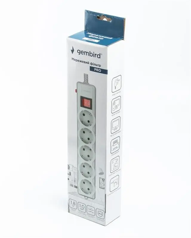 Фільтр живлення Gembird Pro 5 розеток, 1.8м, сірий (SPG5-G-6G-PRO) - фото 4