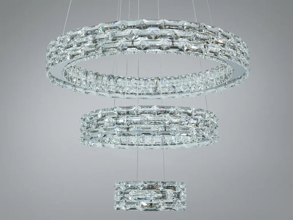 Підвісна LED-люстра Diasha 7896/600+400+200CH з трьома кришталевими кільцями, пультом, 70 W, CH, 59 см, 12-20m2 - фото 5