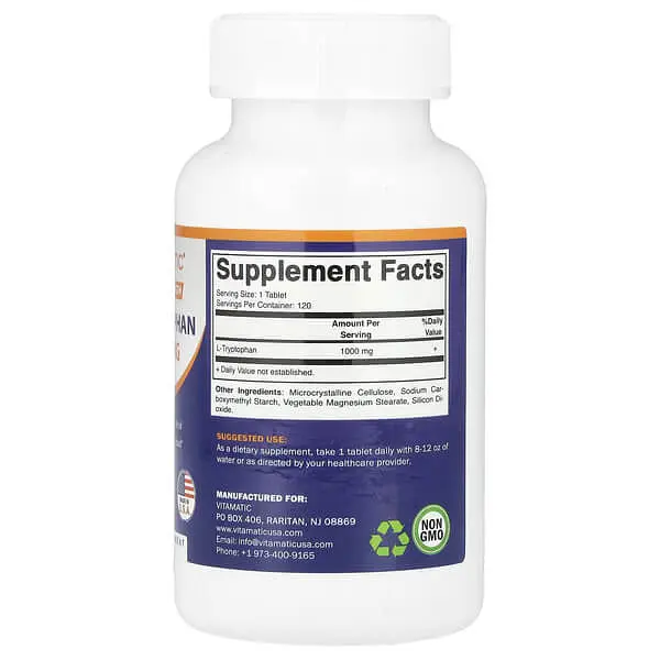 Триптофан L-Tryptophan 1,000 mg 120 таблеток Vitamatic vit0004843 - фото 2