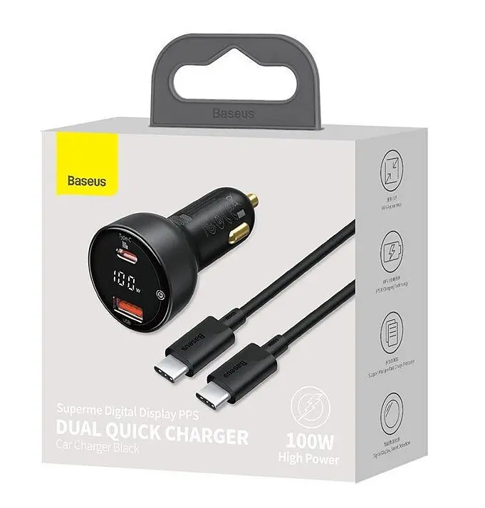Автозарядний + кабель 100W Baseus Superme Digital PPS DUAL USB-A + USB-C QC 5.0 (TZCCZX-01) - фото 4