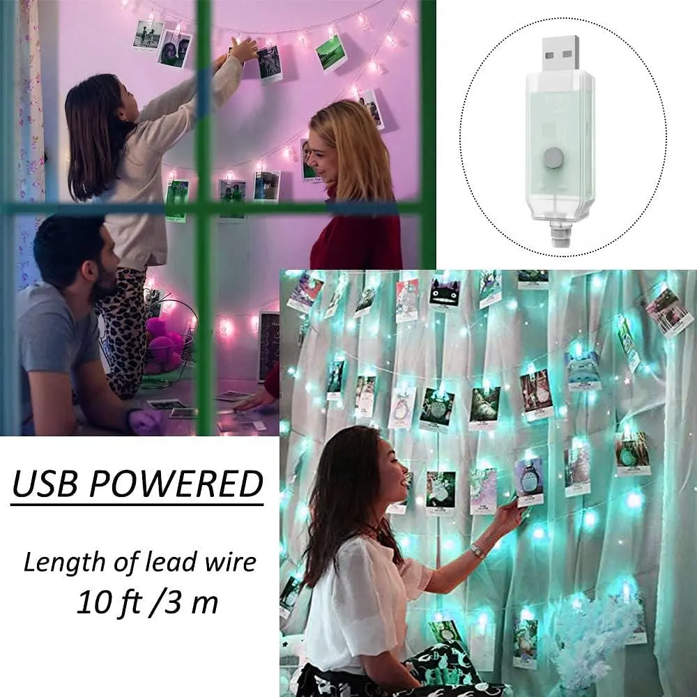 Гирлянда с фотоклипсами Solhice 6M Смена цвета 50 светодиодов, RGB Изображение Дисплей Подвесные светильники для спальни с питанием - фото 3