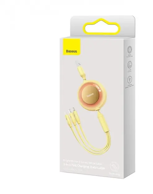 Кабель Baseus Bright Mirror 2 Series 3-in-1 Cable USB to MicroUSB+Lightning+Type-C 3.5A 1.1m CAMJ010011 Yellow - фото 5