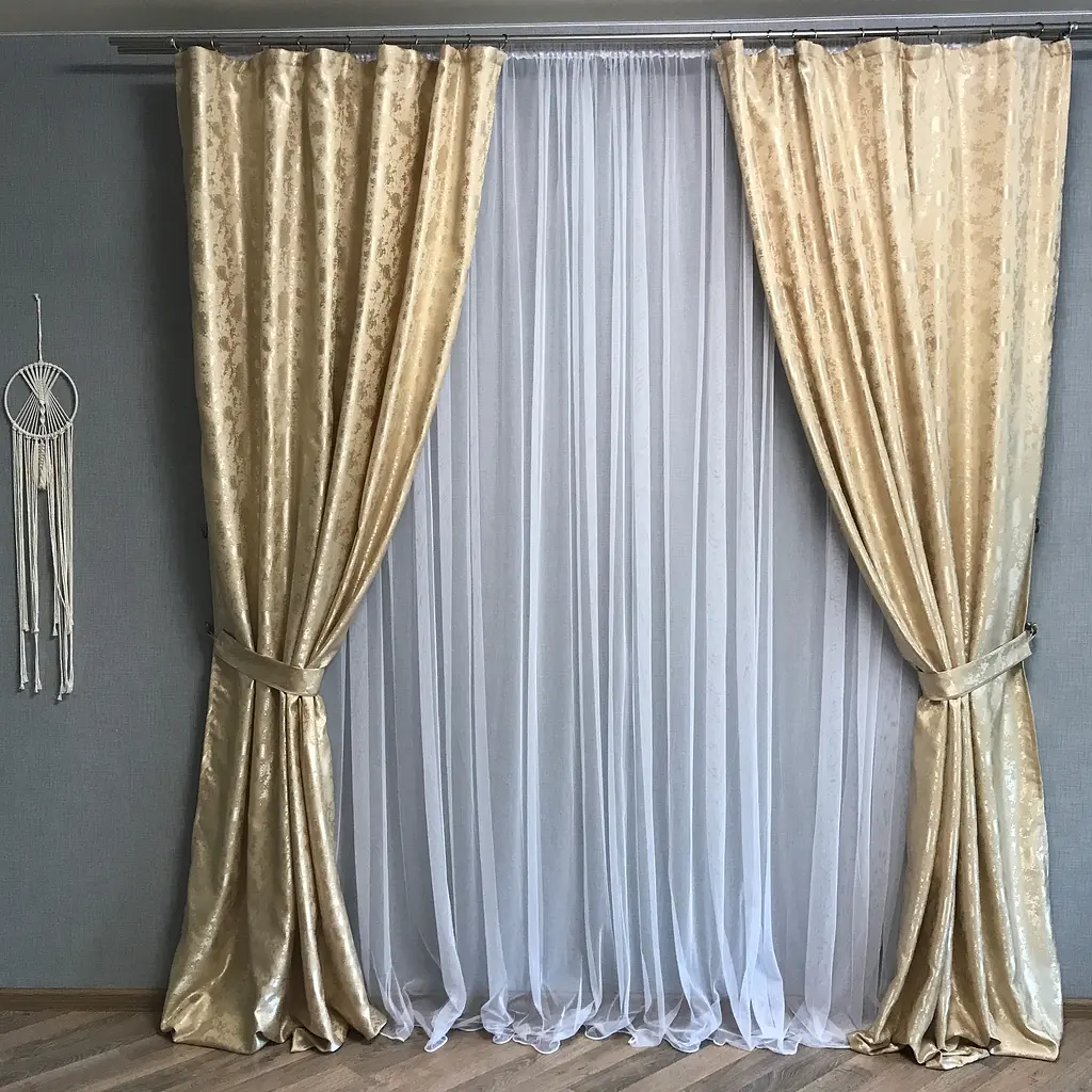 Жакардові штори "пісок" бежевого кольору на тасьмі 2шт. 150х270 ALBO pbe0052486