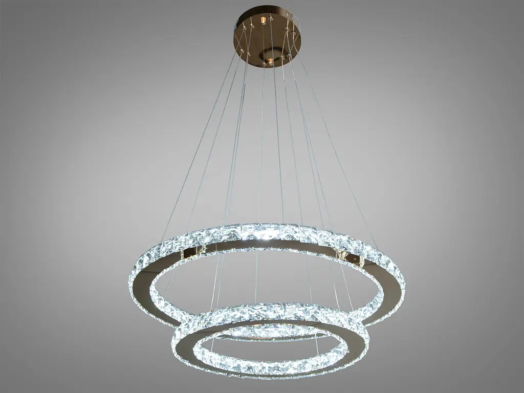 Люстра стельова LED Diasha 7206-8W/580+400G Кришталеві кільця, 65W, золото, сучасний стиль, регулювання висоти, пульт ДУ - фото 3