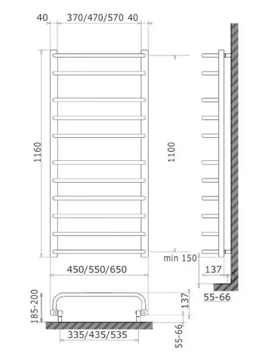 Полотенцесушитель электрический Heizung EU 11/55 правый с терморегулятором 1160x550 мм Черный 30412 - фото 3