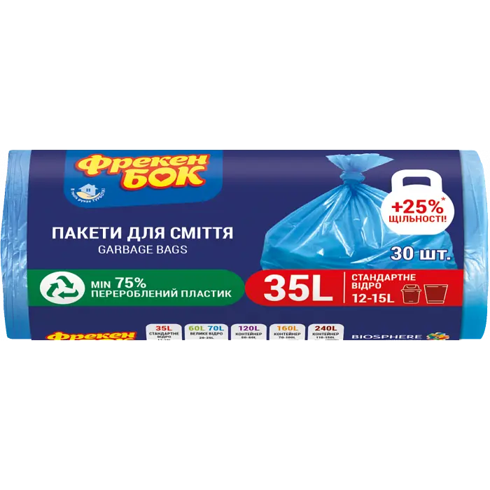 Пакет для смiття Фрекен Бок п/е HD 50х60 синій 35 л. 30 шт. - фото 2