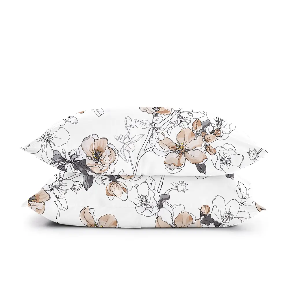 Комплект постільної білизни Cosas полуторний з простирадлом на резинці PASTEL FLOWERS CS1 160 x 220 см (FlowersBeigeWhite_El-111Urban_160) - фото 4
