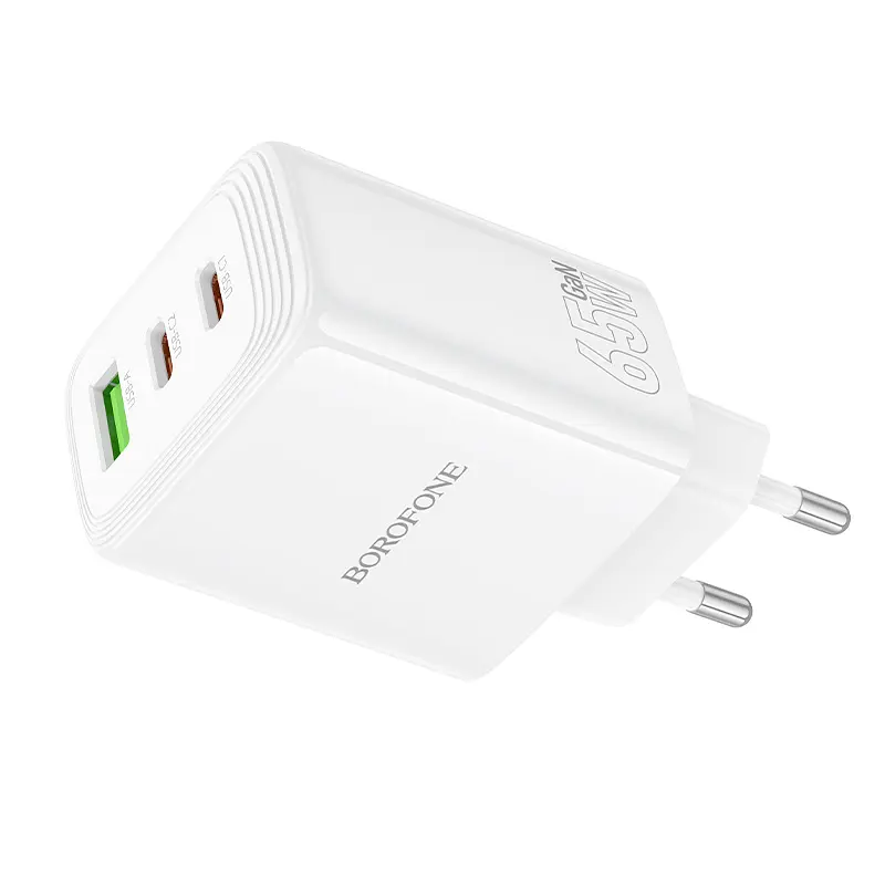 СЗУ BOROFONE BN32, 2xUSB-C+1xUSB, PD65W+QC3.0, White, Box - фото 2
