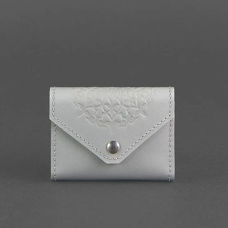 Жіночий шкіряний кард-кейс 3.0 (Гармошка) Сірий з мандалою - фото 6