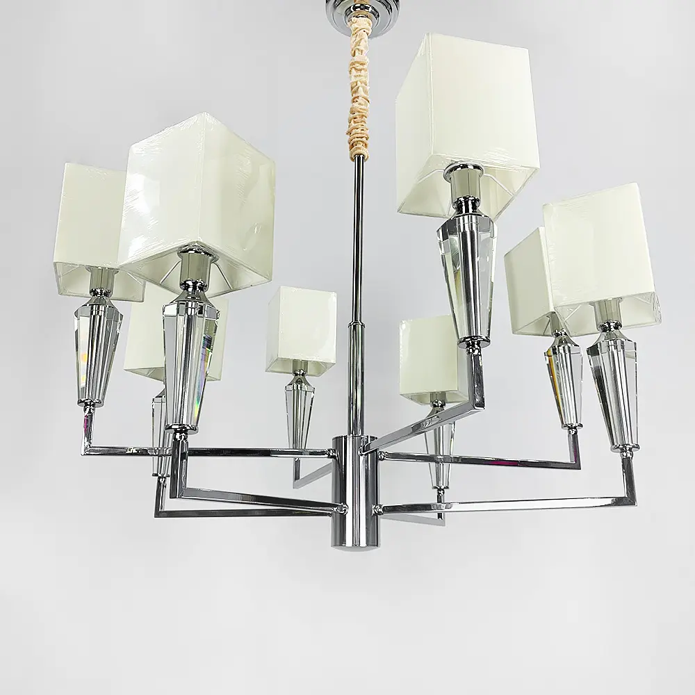 Классическая хромовая люстра с квадратными абажурами Line.F AT 30/8 - фото 6