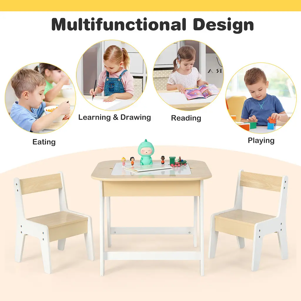 Комплект дитячих меблів Costway Kids Set 2-in-1 Desk стіл та 2 стільці з двосторонньою стільницею-дошкою - фото 10