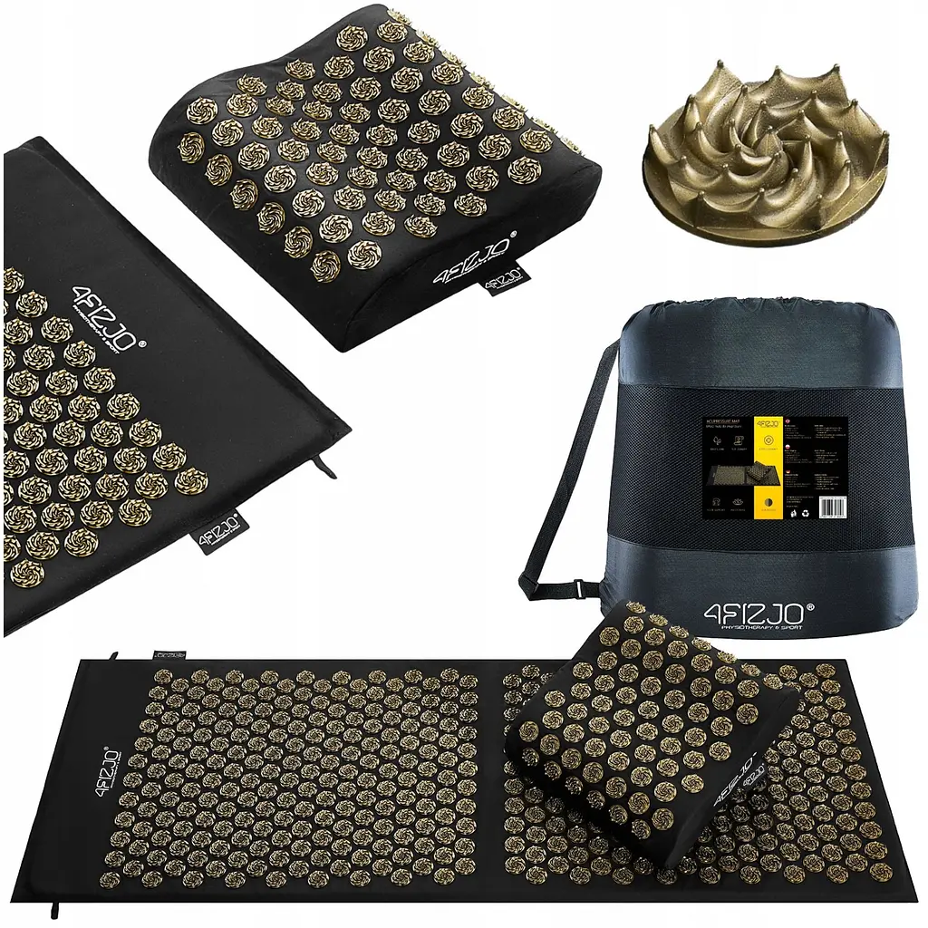 Килимок акупунктурний 4FIZJO Eco Mat XL Аплікатор Кузнєцова з подушкою 110 x 42 см 4FJ0383 Black/Gold (P-5907739313843) - фото 2