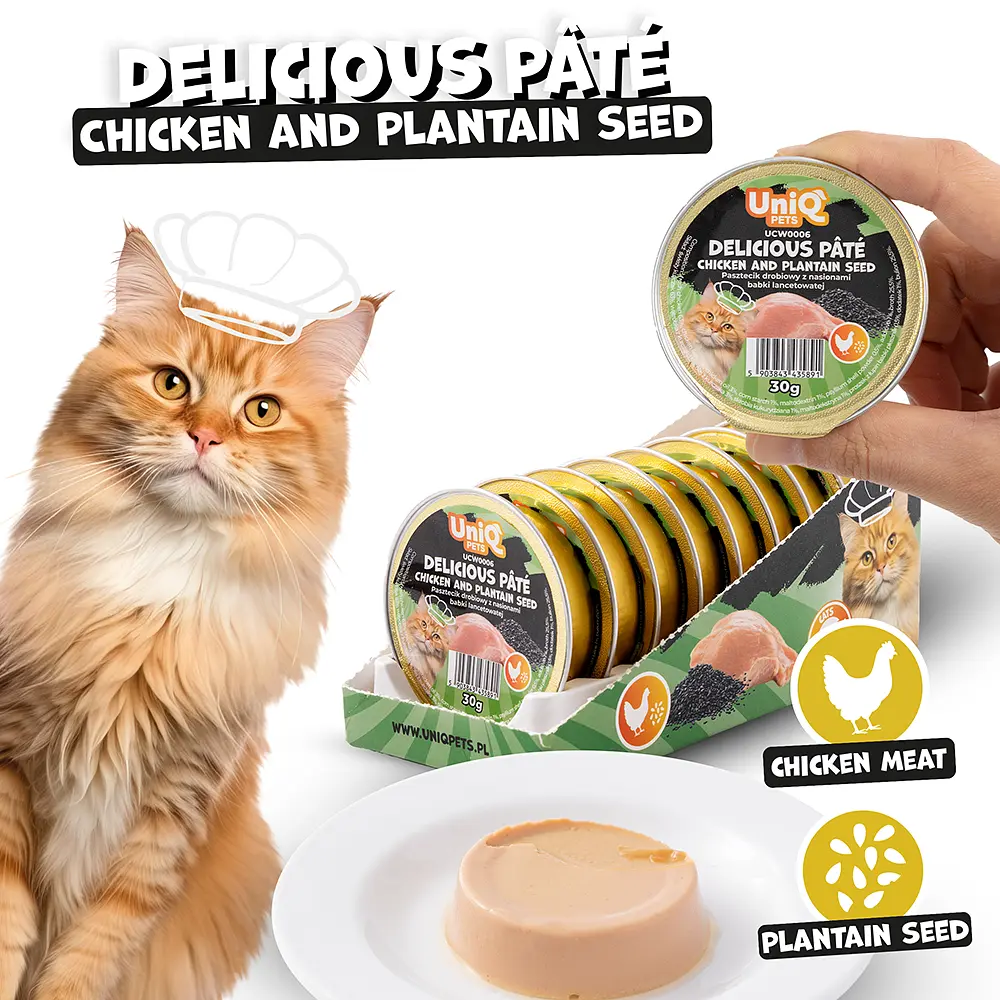 Смачний паштет UNIQ PETS CAT WET FOOD DELICIOUS з куркою та насінням подорожника, 30 г - фото 2