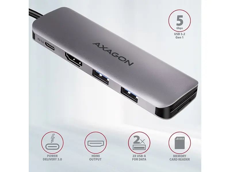 Мультипортовий адаптер AXAGON SuperSpeed Combo 5in1 Grey (HMC-5) - фото 3