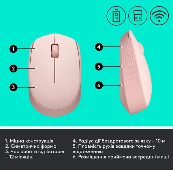 Миша комп'ютерна Logitech M171 Wireless Mouse, Rose (910-006865) - фото 7