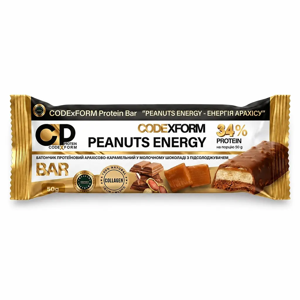 Блок протеїнових батончиків CODExFORM Protein Bar 12*50 г - Арахіс - фото 2