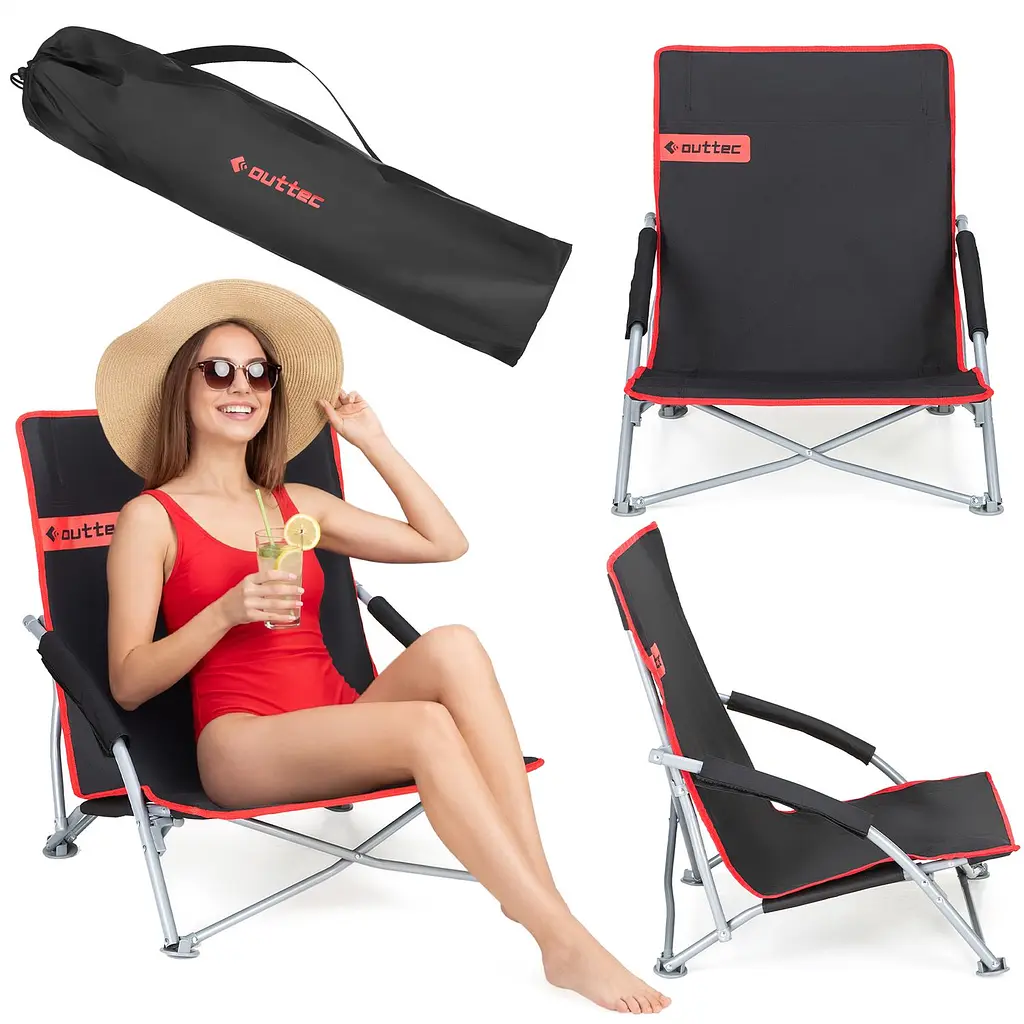 Пляжное кресло шезлонг Outtec Easy Go складное черно-красное - фото 2