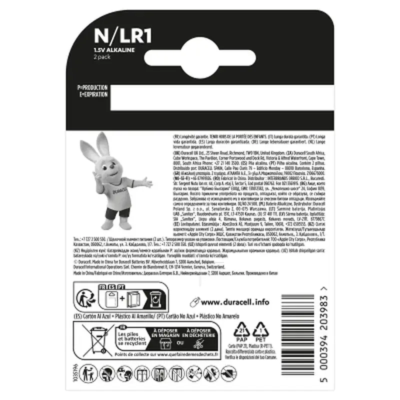 Батарейка Duracell N 1.5V лужна, LR1/E90/4001/AM5/MN9100 2 шт. в упаковці (5007465) - фото 3