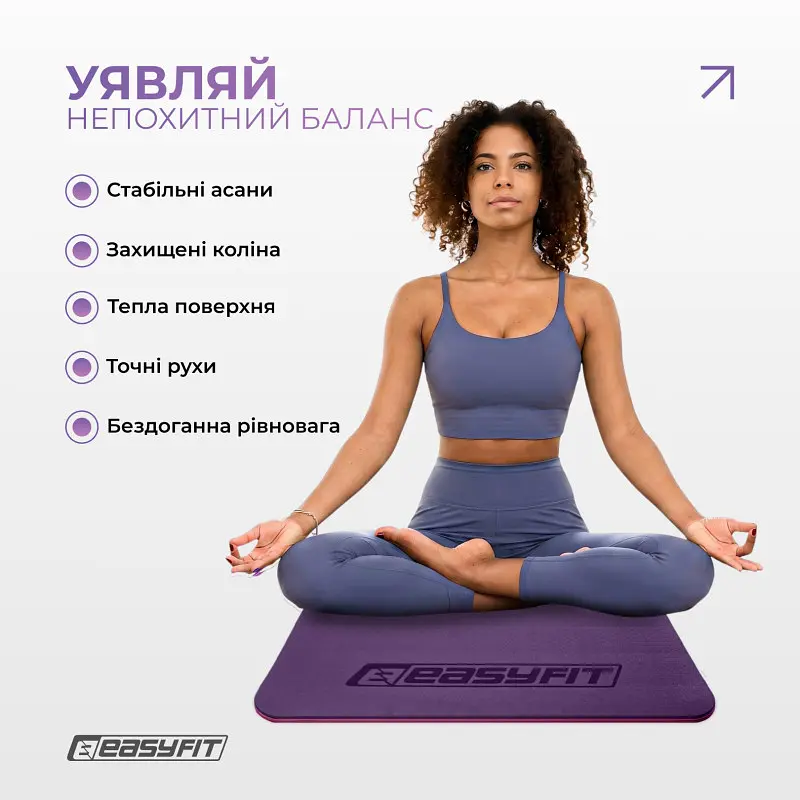 Килимок для йоги та фітнесу EasyFit TPE+TC 6мм двошаровий фіолетовий-рожевий - фото 2