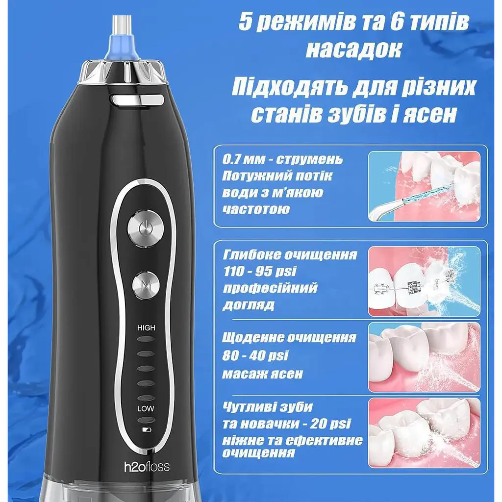Іригатор pOfloss HF-6 портативний бездротовий зубний для брекетів носа 8 насадок - фото 8
