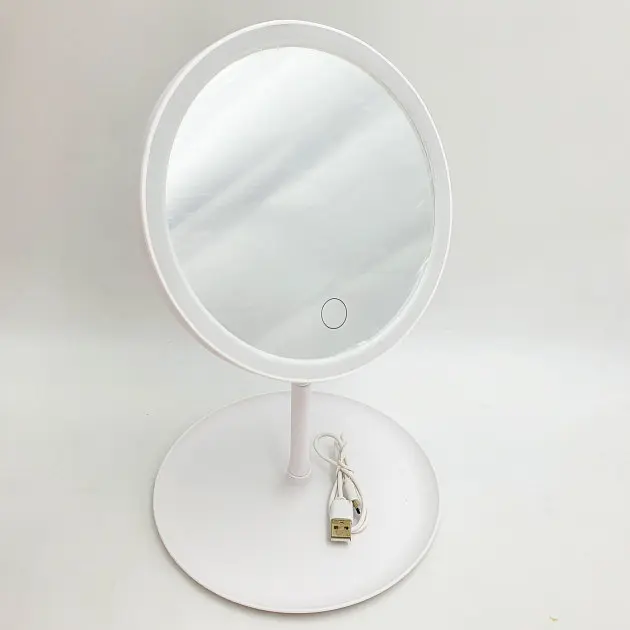 Дзеркало з Led підсвічуванням та акумулятором кругле косметичне для макіяжу регулювання та яскравості світіння UKC 809 білий - фото 7