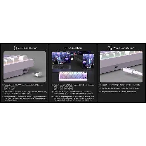 Клавіатура Клавіатура MageGee Light 75 RGB Фіолетовий Bird Switch Wireless (6971969728813) Білий/Фіолетовий - фото 10
