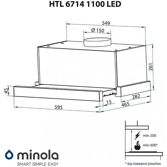 Витяжка телескопічна Minola HTL 6714 WH 1100 LED - фото 13