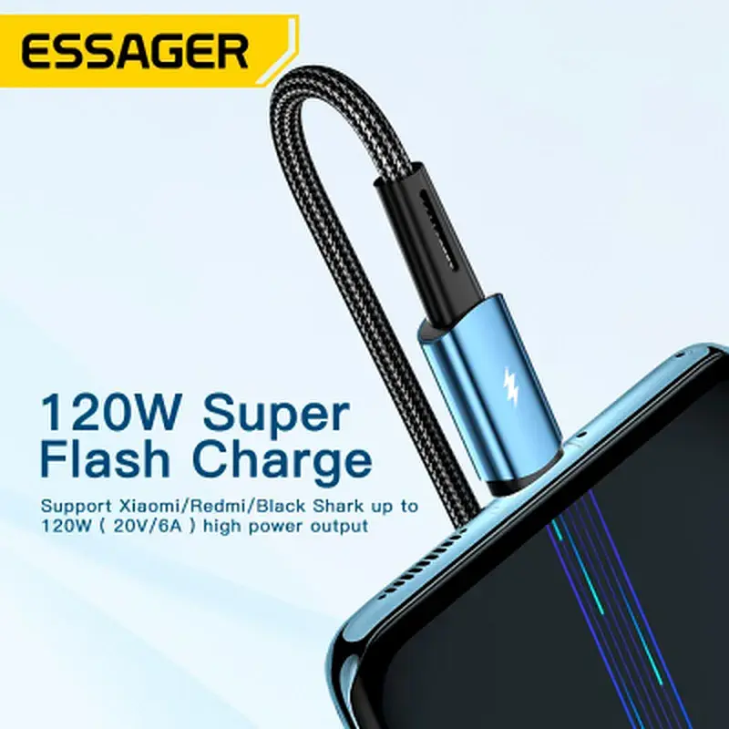 Дата кабель USB 2.0 AM to USB-C 2.0m 120W black Essager (EXC120-CGA01-P) - фото 4