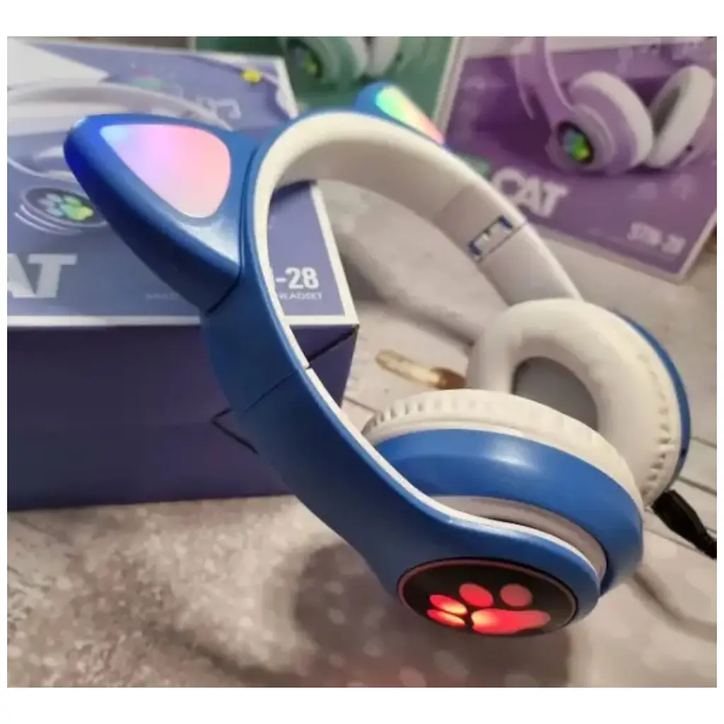Бездротові дитячі навушники Cat Ear VZV-23M Bluetooth з котячими вушками сині - фото 4