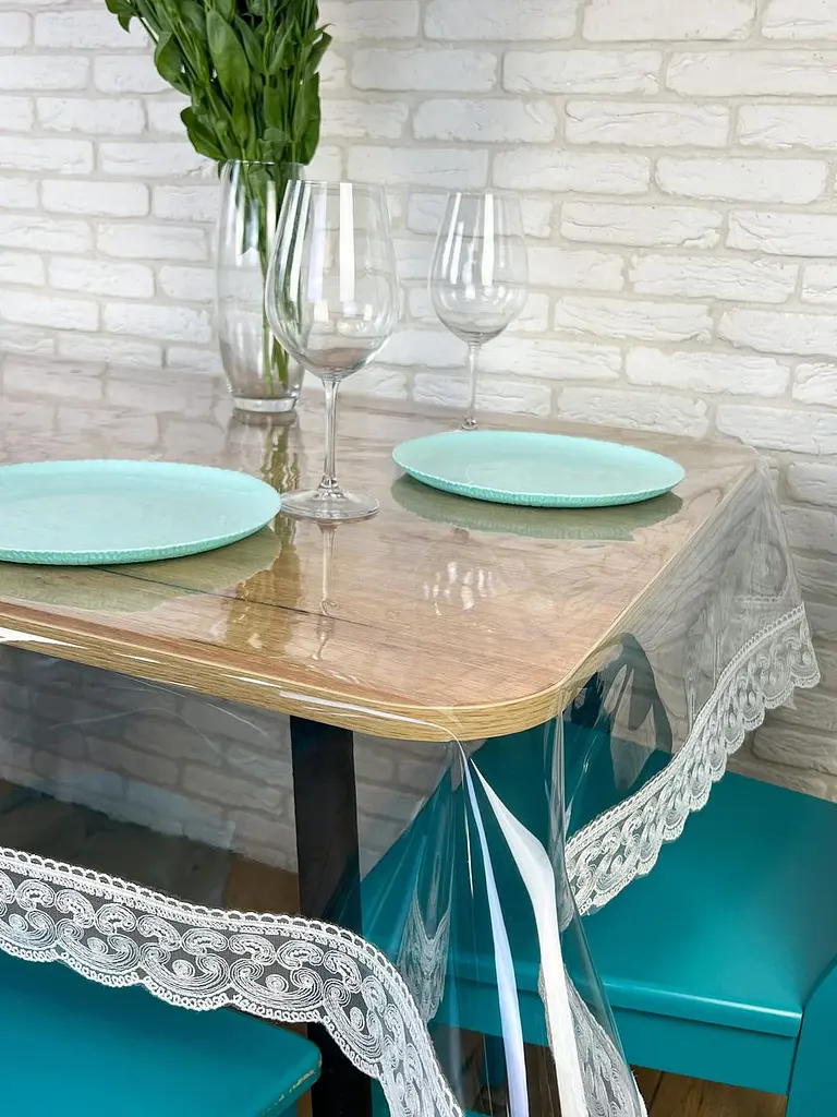 Силиконовая скатерть с кремовым кружевом Арка 7 см 200х200 см - фото 4