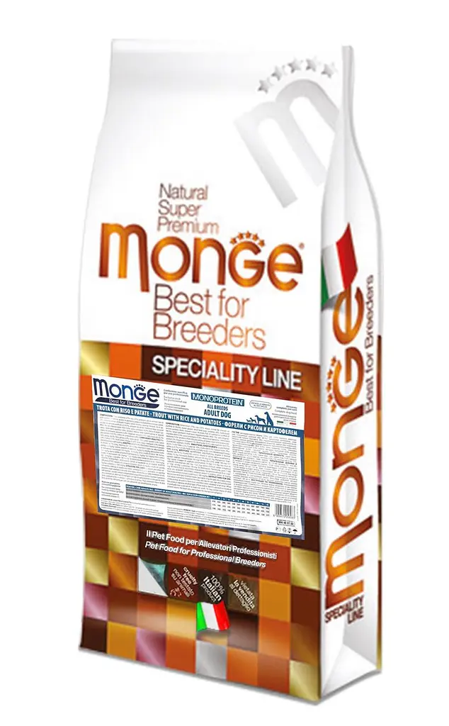 Сухой корм для взрослых собак MONGE DOG Monoprotein Adult всех пород с форелью 2,5 кг - фото 2