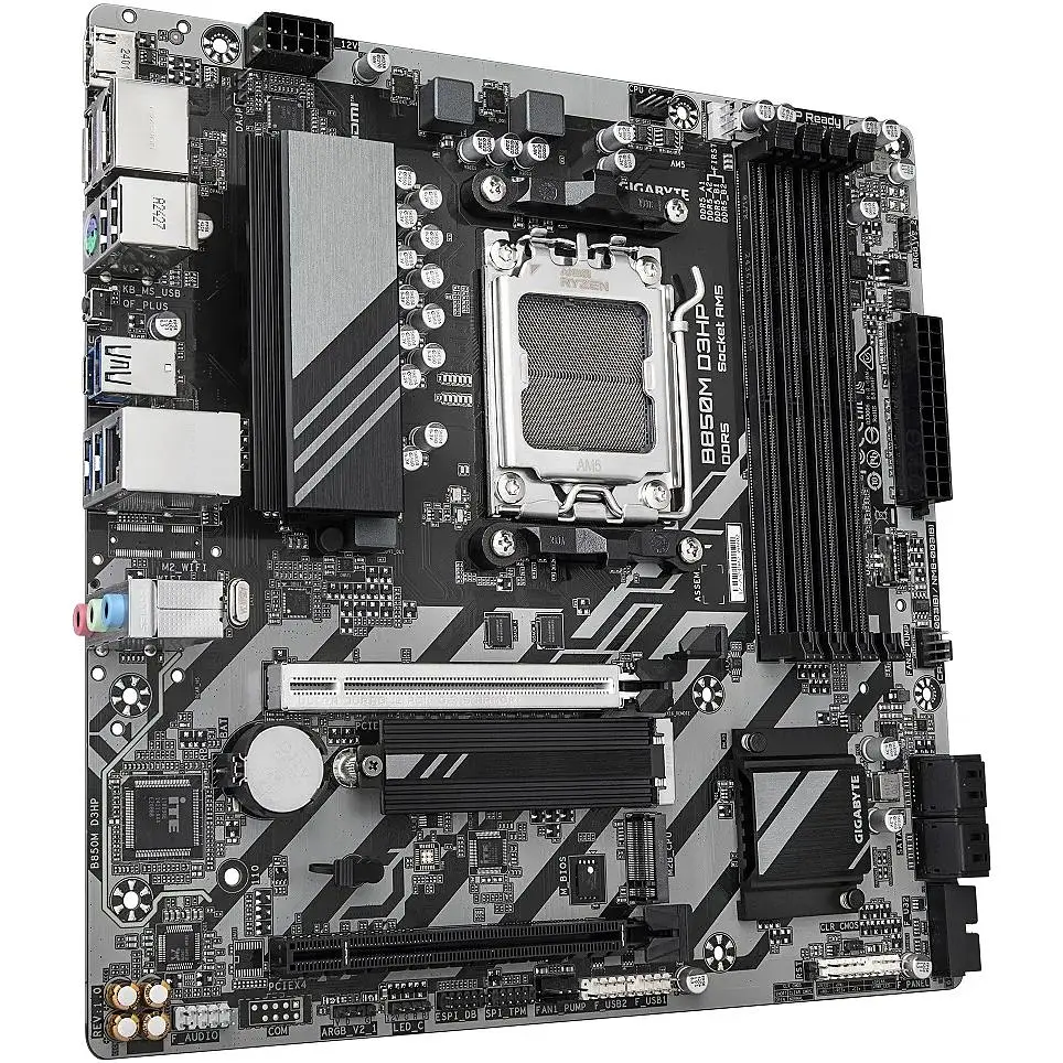 Материнская плата Gigabyte AM5 B850M D3HP, B850, 4xDDR5, Int.Video (CPU), 4xSATA3, 2xM.2, 1xPCI-E 5.0 x16, 1xPCI-E 3.0 x16, Realtek 7.1, Realtek GbE, 7xUSB 3.2 / 6xUSB 2.0, HDMI/2xDP, MicroATX - фото 3