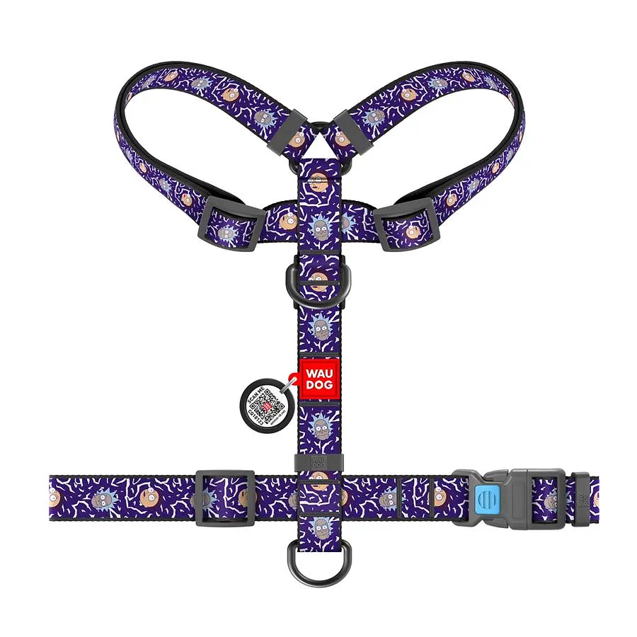 Шлея для собак анатомическая H-образная Waudog Nylon с QR-паспортом рисунок Год и Морти 2 Размер M - фото 2