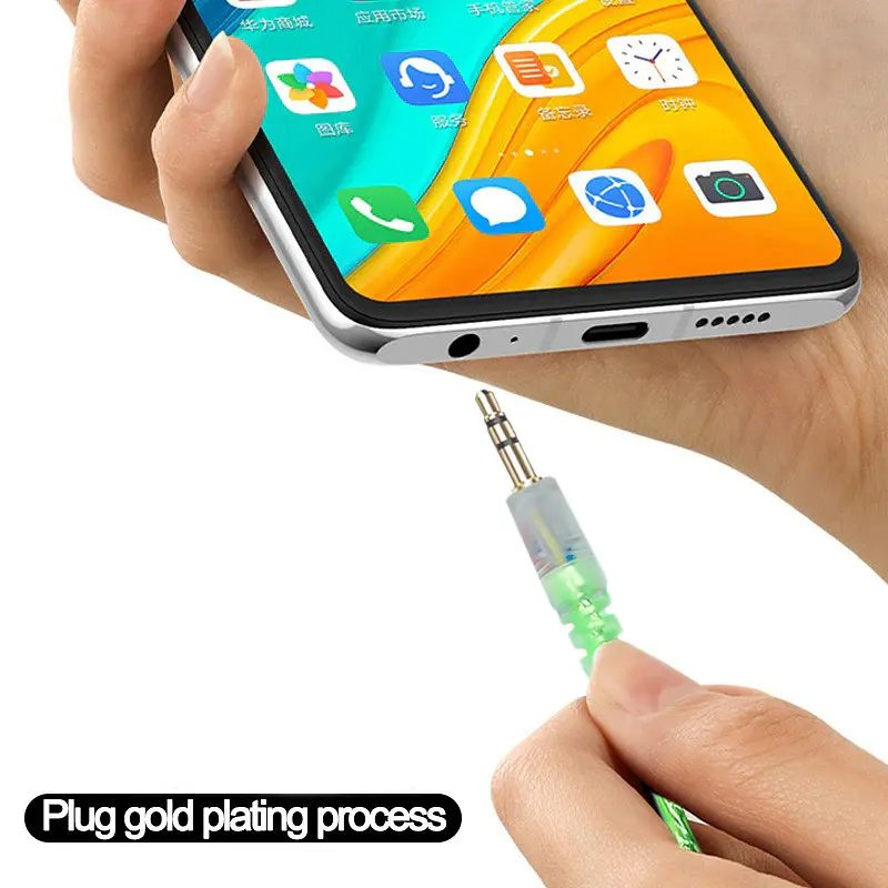 AUX кабель в машину 1.2м Салатовый шнур аукс Mini Jack 3.5мм Mini Jack 3.5мм, провод аукс для авто - фото 3