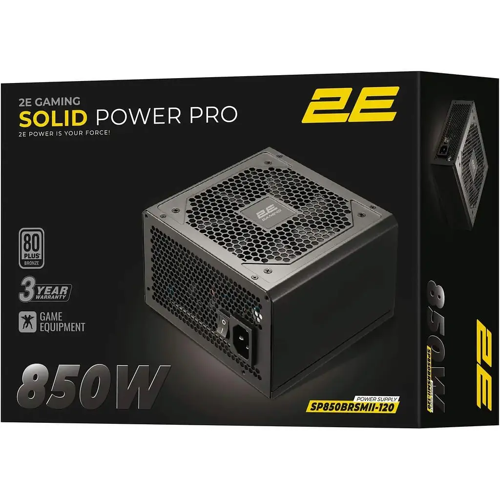Блок живлення 2E GAMING Solid Power Pro 850W 80 PLUS Bronze Black (2E-SP850BRSMII-120) Б/в - фото 3