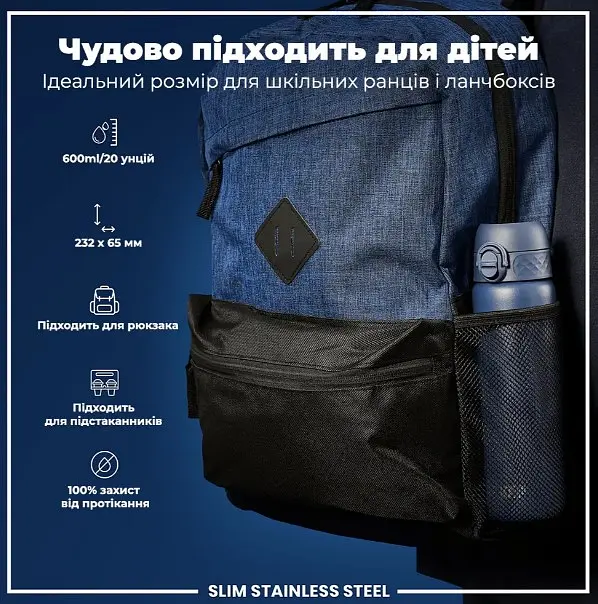 Бутылка для воды ION8 металлическая 600 мл Stainless Steel Ash Navy (I8SS600ANAVY) - фото 5