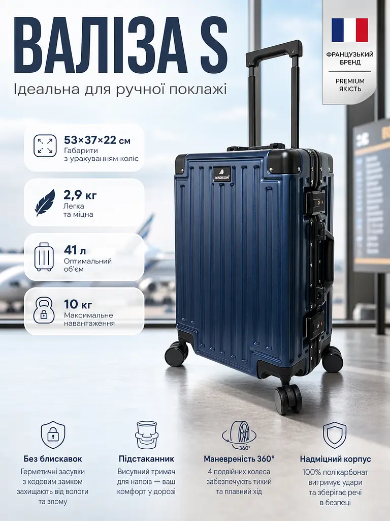 Валіза маленька для ручної поклажі S Madisson Snowball 66503 S 53x37x22 см 100% полікарбонат Темно-синій - фото 3