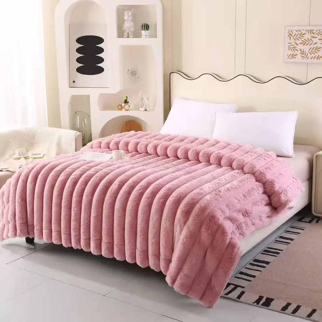 Плед Dushka Home Шиншила в смужку 21772 200х230 см рожевий - фото 3