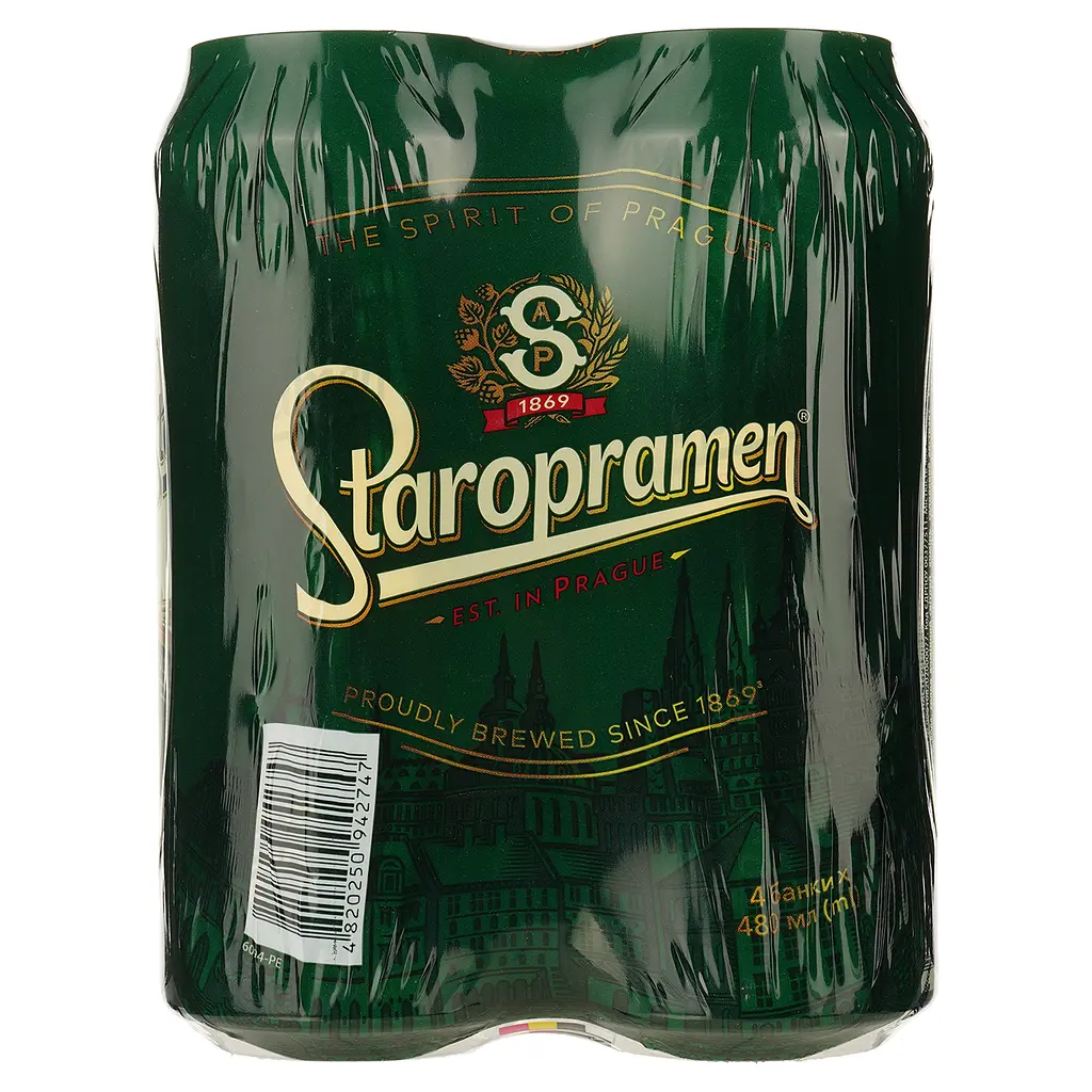 Уценка. Пиво Staropramen, светлое, 4,2%, ж/б, 1,92 л (4 шт. по 0,48 л) - фото 1