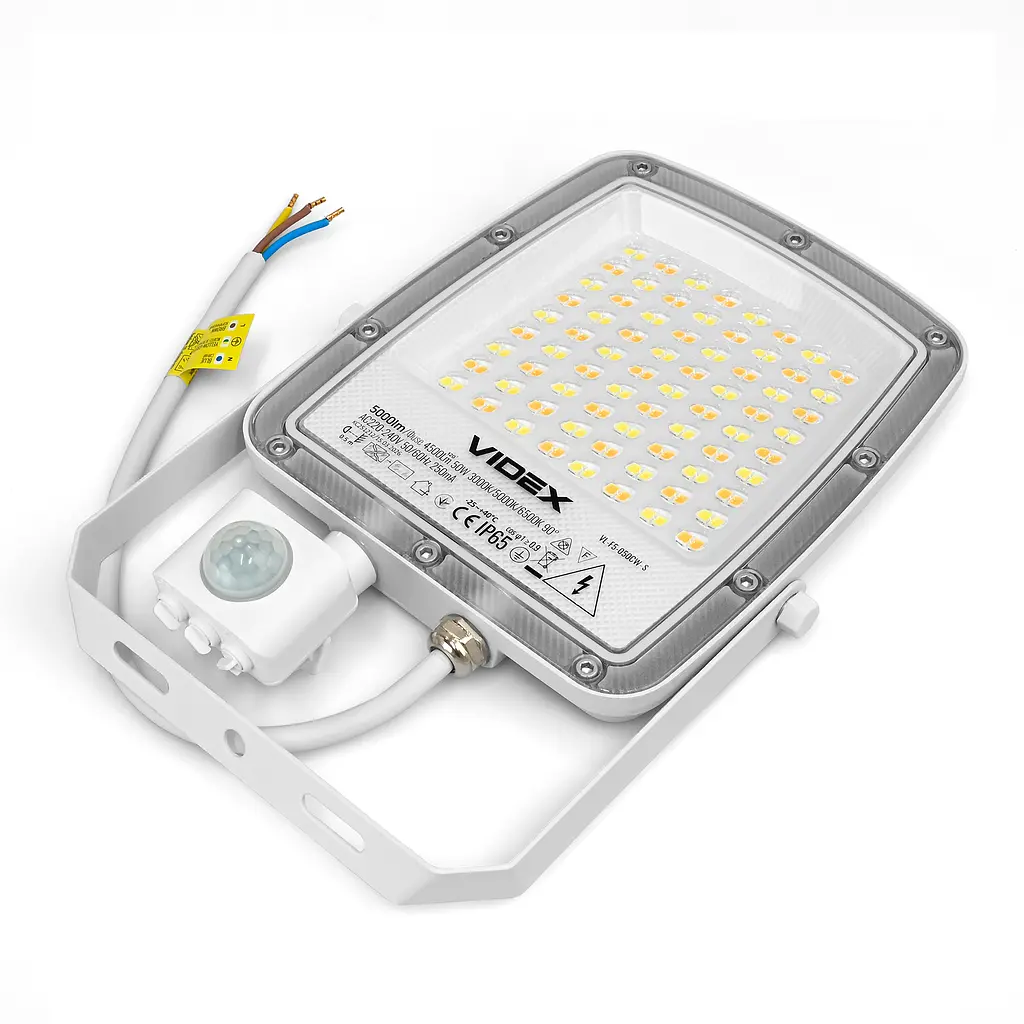 LED прожектор Videx F5, 50W 3000-5000-6500K з датчиком руху 230V White (VL-F5-050CW-S) (29262-000) - фото 8