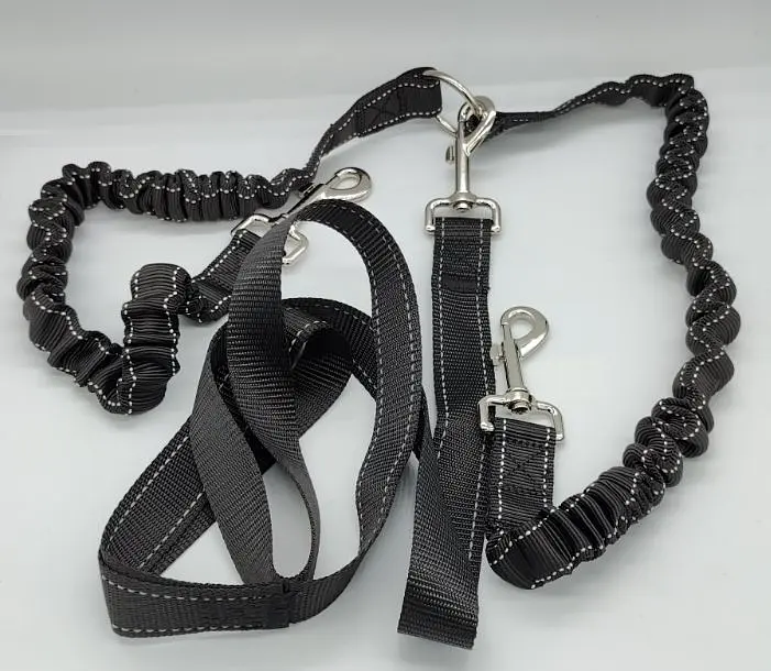 Повідець для двох собак Derby Dog Double Leash подвійний еластичний чорний - фото 4