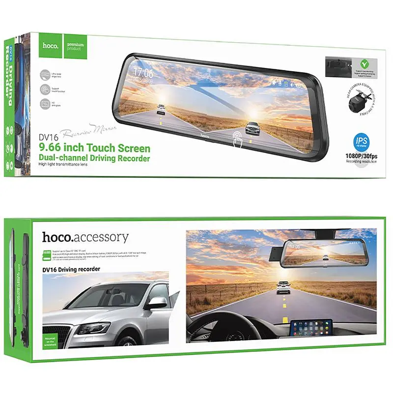 Автомобільний відеореєстратор дзеркало Hoco DV16 Dual-Channel Driving Recorder 1080p+720p Black - фото 6