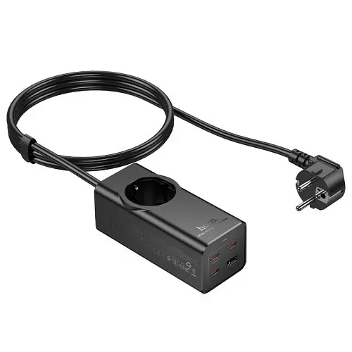 Сітковий підовжувач HOCO NS9 Wisdom 1-position(PD67W/3C1A) desktop socket(EU/GER) Чорний 6942007638494 - фото 3