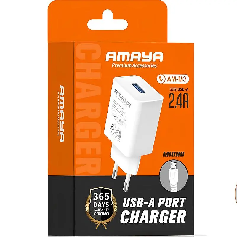 СЗУ Amaya M3 2.4A (1USB-A) + кабель USB to MicroUSB White - фото 2