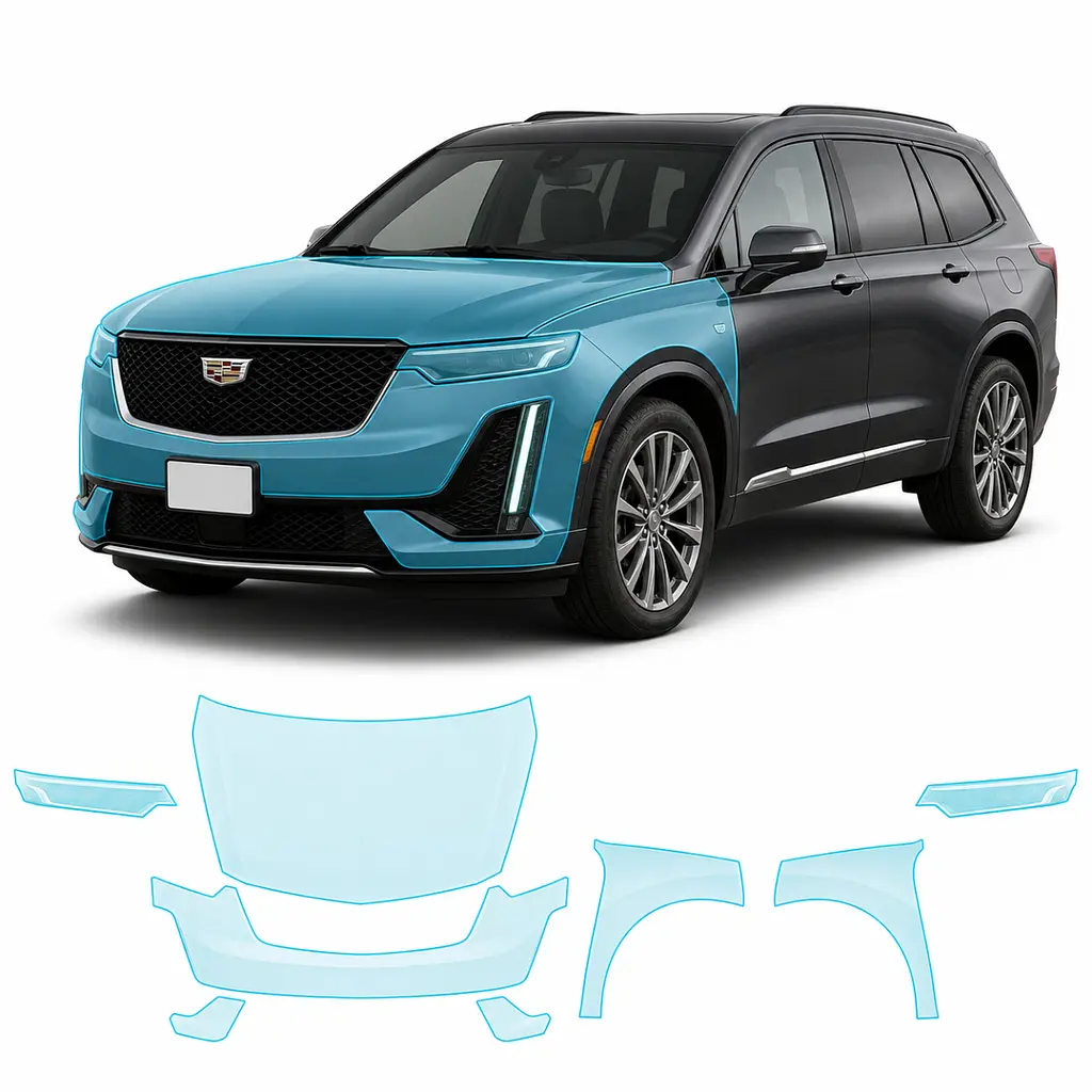 Антигравійна захисна бронеплівка за лекалами для Cadillac XT6 I 2019- передня частина авто (капот бампер крила))