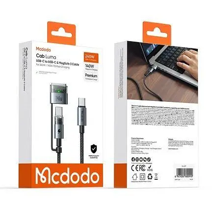 Кабель McDodo 140W 2 in 1 USB-C to USB-C+ Magsafe 3 Cable 2m Чорний - фото 2